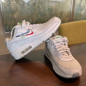 "Nike Kids Air Max 90 GS White with Multicolor Swoosh